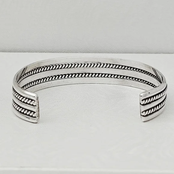 Vintage Tahe Sterling Silver Navajo Double Twisted Rope Cuff Bracelet 25g